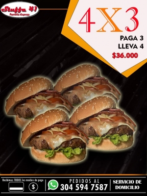 PAGA 3 LLEVA 4 HAMBURGUESAS